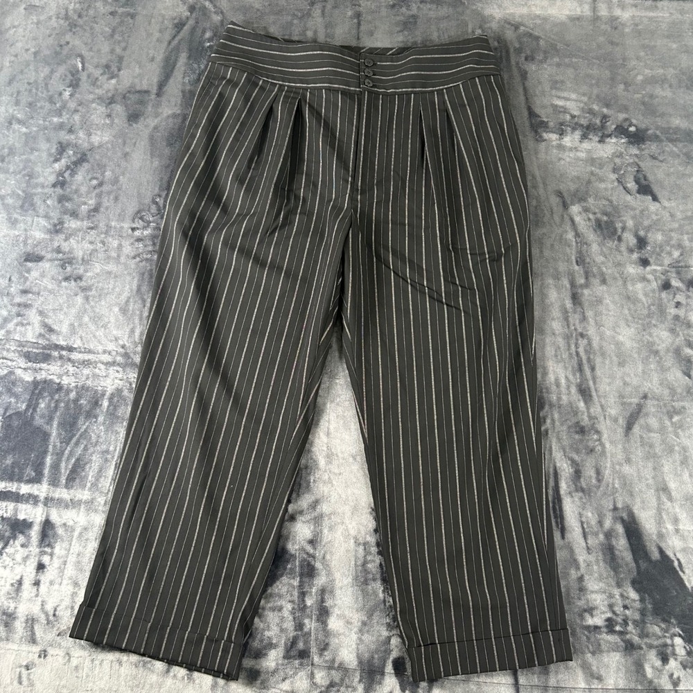 Lauren Ralph Lauren Dress Pants Womens 16 Black Pinstripe Pleated Cuffed Wool